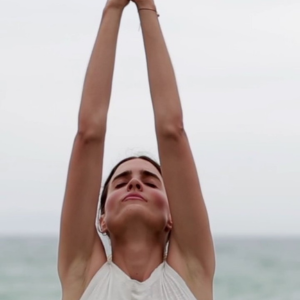 calm lady breathing on a beach