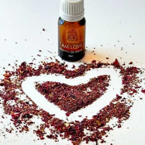 rose petal heart with I AM LOVE Essential Oil Blend