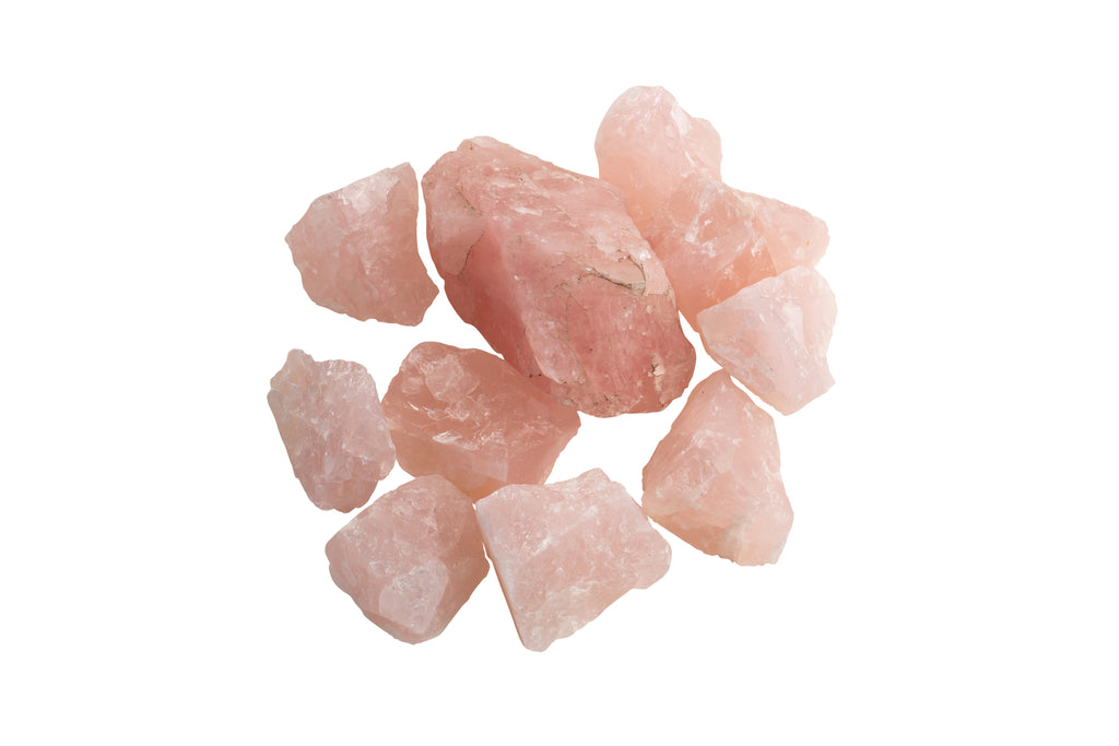 cluster of lunar charged rose quartz crystals