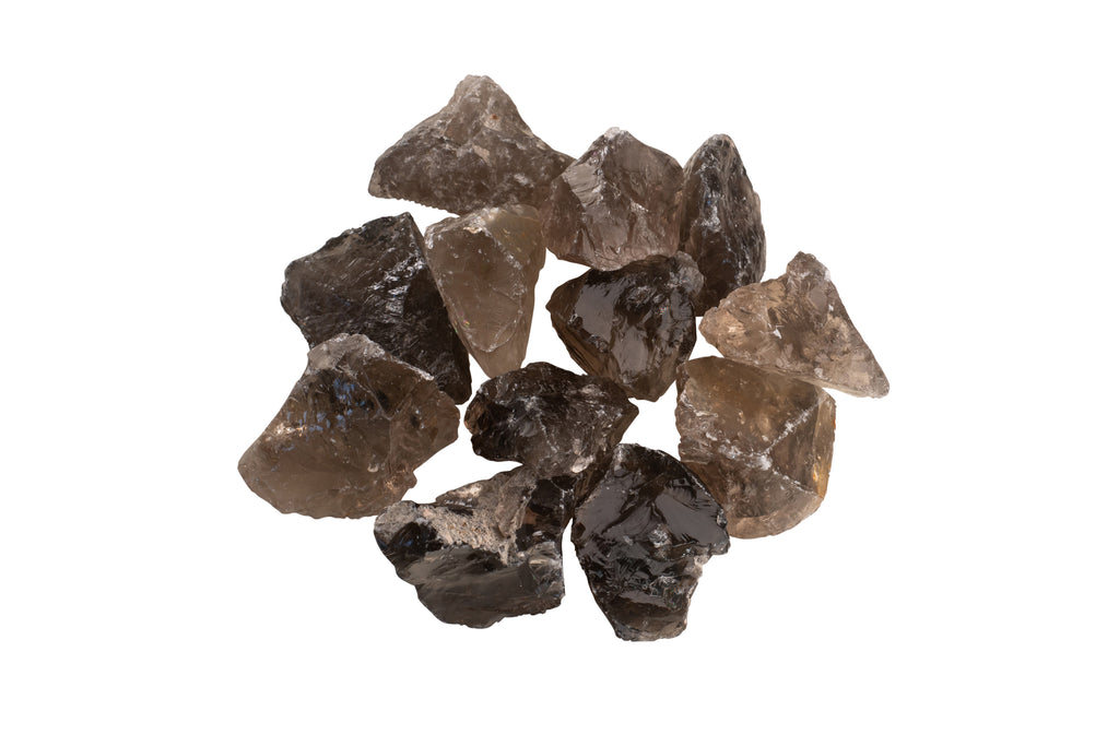 cluster of lunar charged smoky quartz crystals